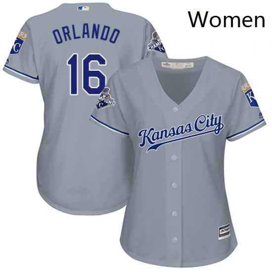 Womens Majestic Kansas City Royals 16 Paulo Orlando Replica Grey Road Cool Base MLB Jersey